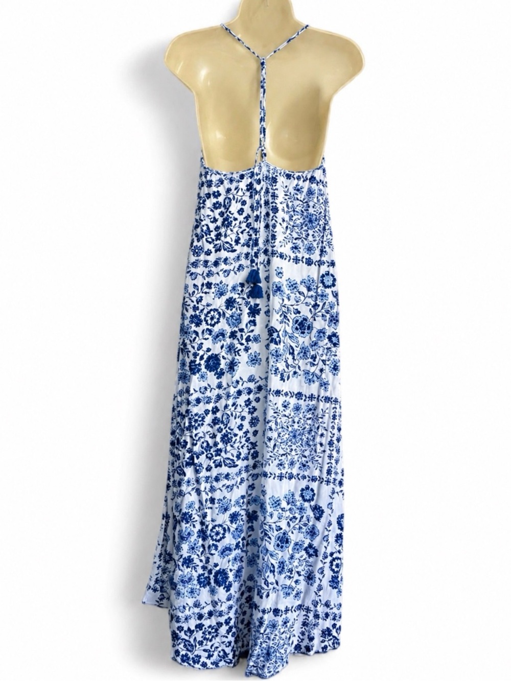 Poupette St Barth Blue White Floral Maxi Dress S Open Back Resort Boho Viscose - Picture 4 of 8